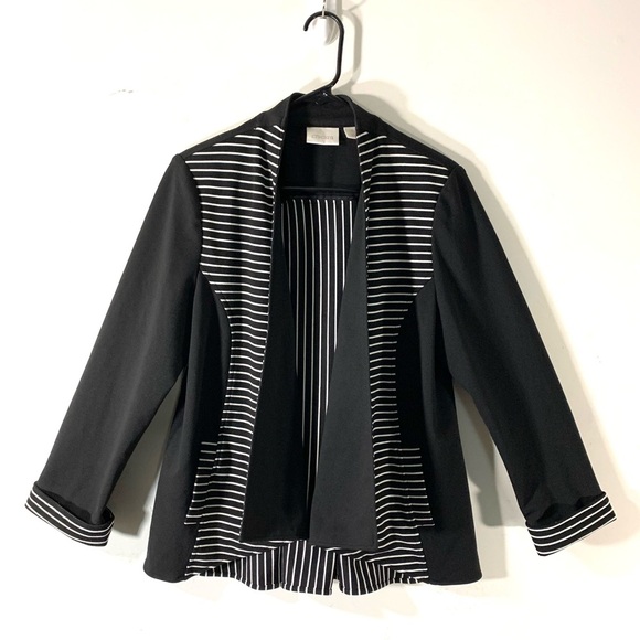 2/$35 Chico’s Black White Striped Drape Blazer - Picture 2 of 14